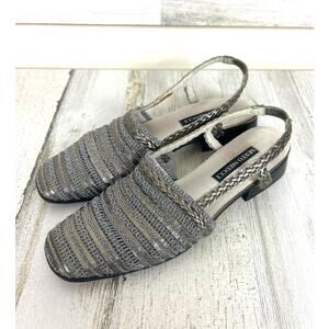 Sesto Meucci Woven womens 7 Narrow Square Toe Leather shoe Silver Italy VINTAGE